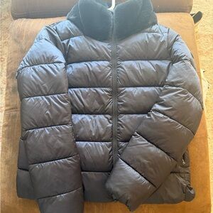 Save the Duck black  Quilted Puffer Jacket with Faux Fur Collar